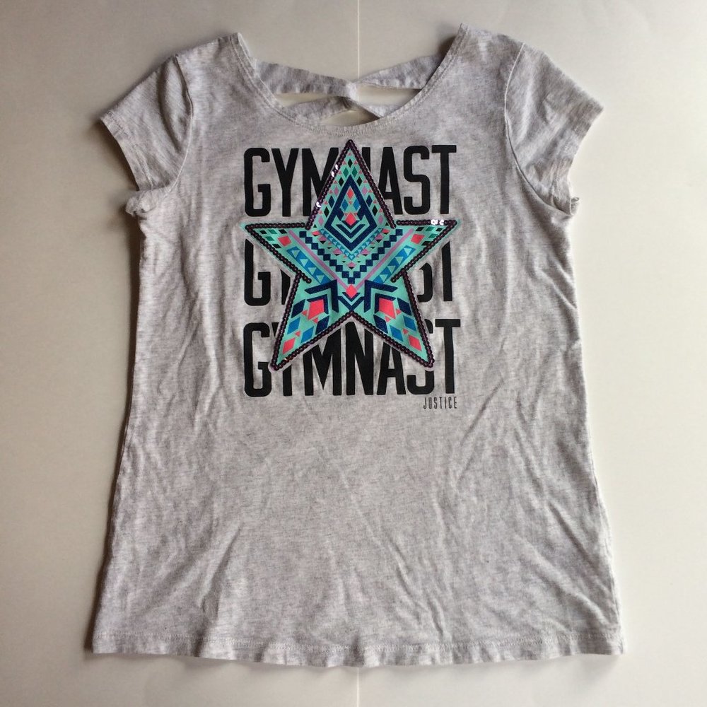 Justice Gymnast Shirt Shorts Gymnastics Outfit 10 Girls Blue Grey Star - Picture 4 of 7